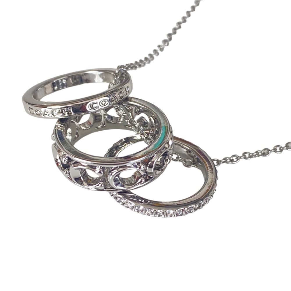 NEW Authentic Coach Signature Silver Ring Pendant Necklace $140